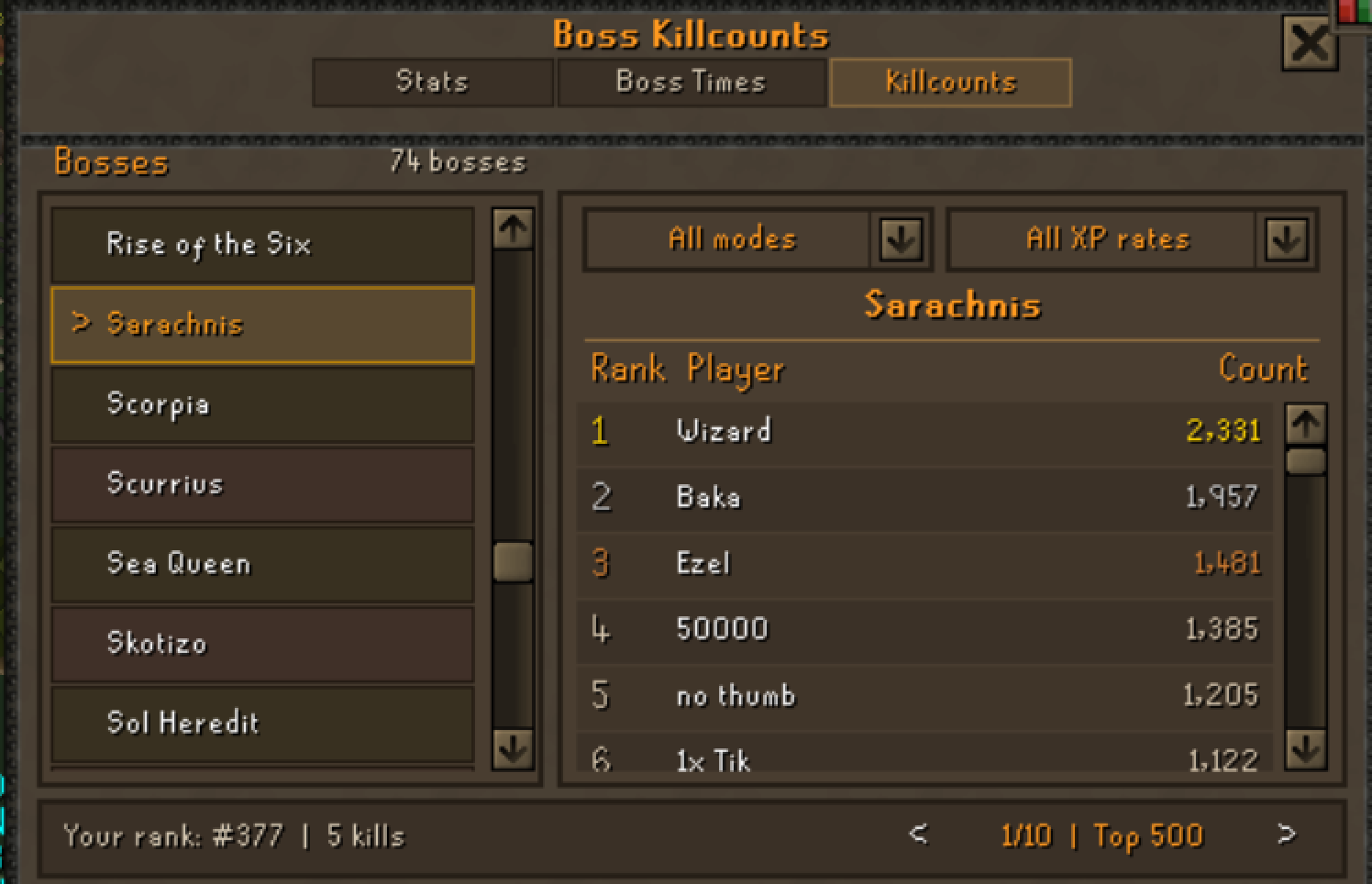 Boss Hiscores and killcounts interface